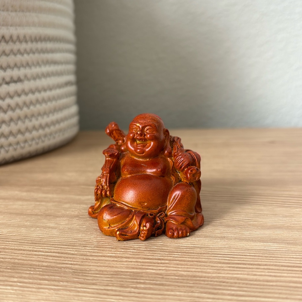 Orange red jade stone Buddha happy good luck